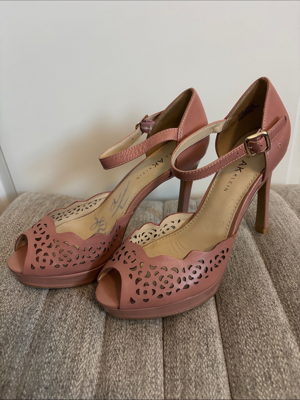 Anne Klein Dusty Rose Peep-Toe Heels with Ankle Strap